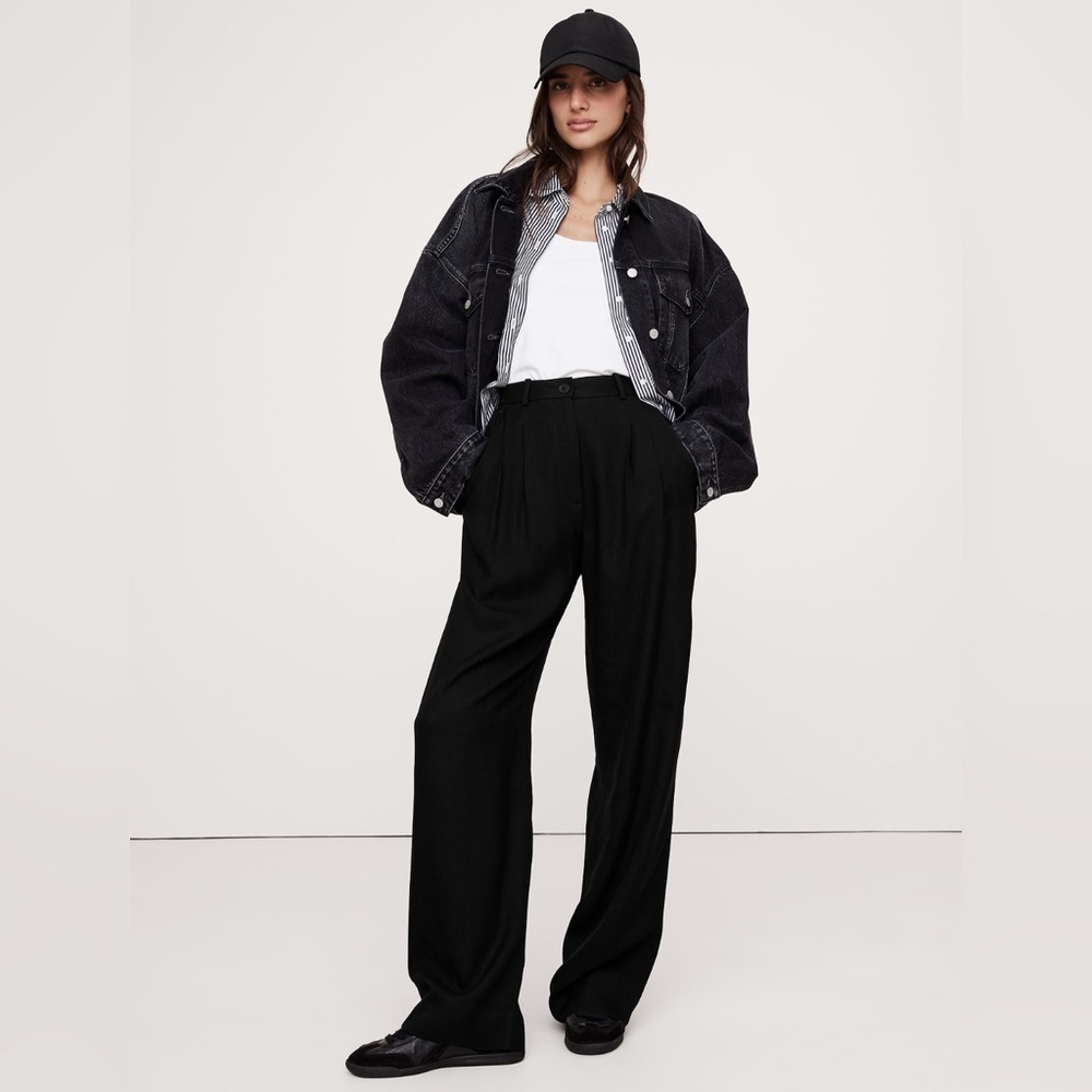 NWT Banana Republic SoHo High Rise Drapey Twill Black Pant Size 14.